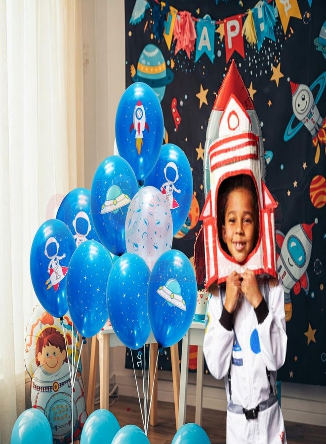 بروبسيكل بالونات بروبسكل بتصميم فضائي، مجموعة بالونات لاتكس مطبوعة عليها رائد فضاء أزرق وقمر، لتزيين حفلات أعياد ميلاد الأطفال، عبوة من 10 قطع - Image 4